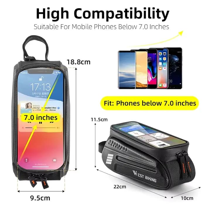 WEST BIKING – sac étanche pour téléphone portable 7.0 pouces, sacoche de cyclisme à écran tactile se