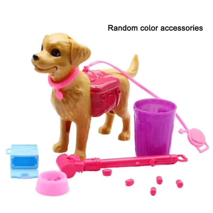 1 ensemble d'accessoires pour maison de poupée 1:6 : Mini chien en plastique + équipement pour anima