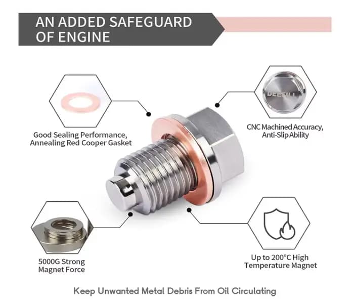 Bouchon de vidange d'huile magnétique en acier inoxydable, 2,2 d'écrou de vidange de puisard, joint