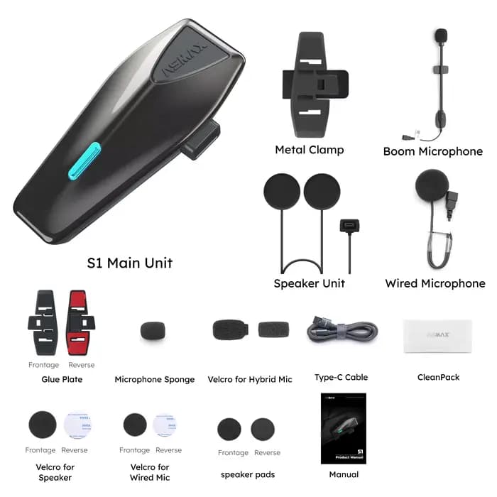 ASMAX S1 casque de moto Bluetooth talkie-walkie Oreillette Bluetooth l's avec Commande Vocale pour M