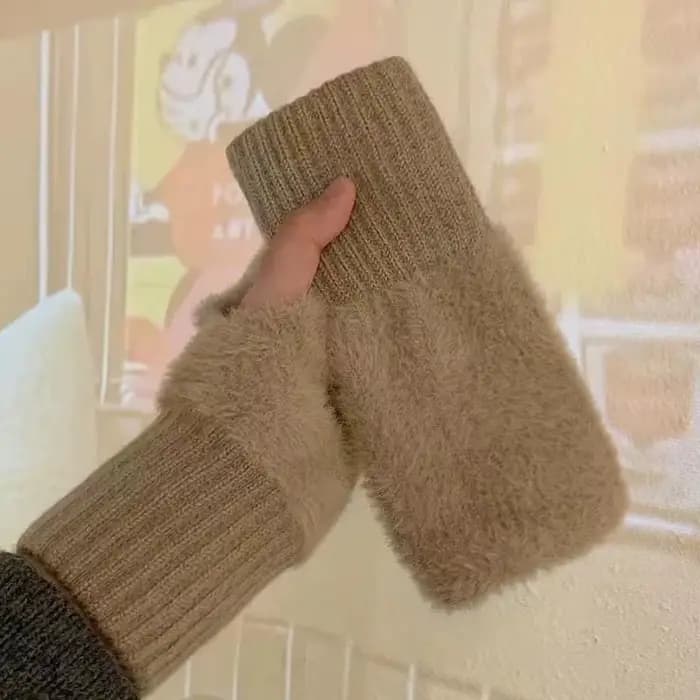 1 paire de gants demi-doigt chauds et résistants au froid pour femmes en automne et en hiver, polyva