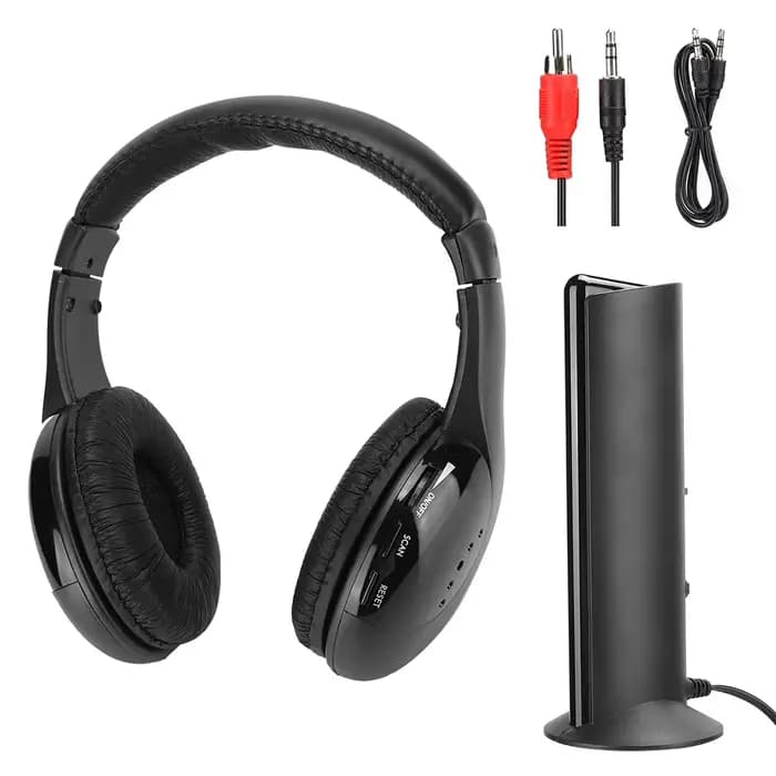 Casque sans fil FM 5 en 1, Microphone intégré, casque d'écoute avec support de charge, écouteurs san