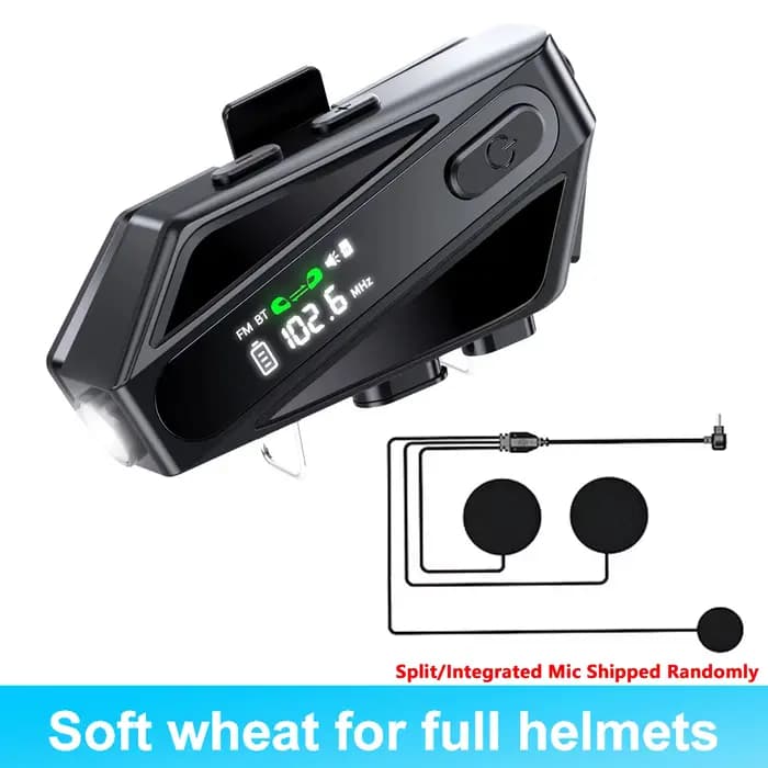 Interphone Bluetooth pour casque de moto C6, casque d'écoute, Distance AI, éclairage Led, voix FM, C