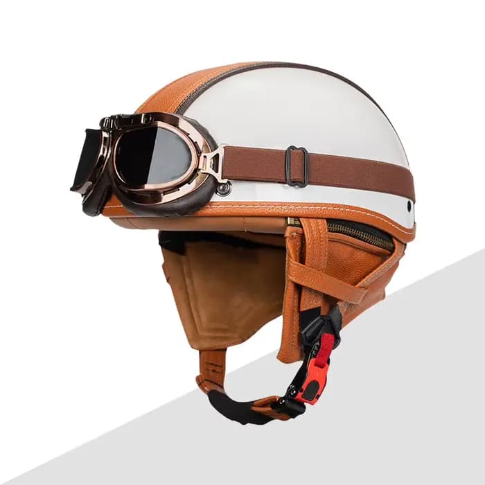 Casque de moto allemand en cuir PU, demi-casque ouvert, Chopper Biker Pilot, casque noir avec lunett