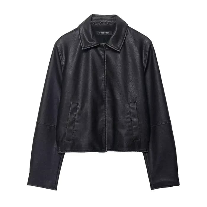 Vestes en cuir femmes noir Faux manteau vêtements d'extérieur solide à manches longues hauts 2025 ha