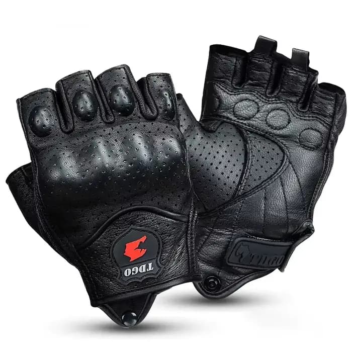 Gants de Moto d'été sans doigts, accessoires en cuir de chèvre, demi-doigt, Motocross Gant Moto Guan