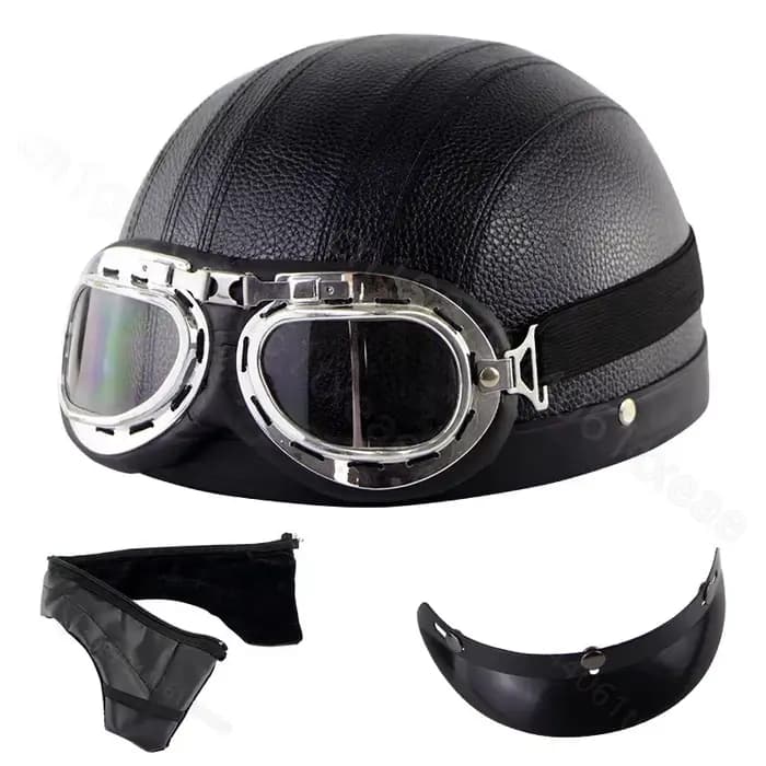 Casque de moto en cuir rétro personnalisé, casque d'été, demi-casque tendance quatre saisons, coupe-