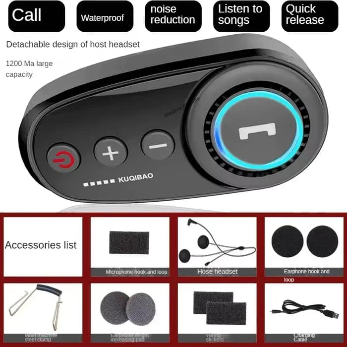 KUQIBAO-Casque de moto à motif en fibre de carbone, casque Bluetooth 1200 mAh, casque antibruit étan