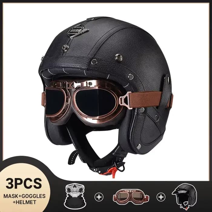 Casque De Moto en cuir Vintage approuvé DOT rétro visage ouvert Chopper Casque Capacete Moto De Moto