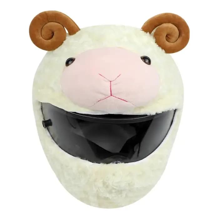 Juste de casque de moto en peluche de dessin animé drôle, couvertures complètes de lapin et de chèvr