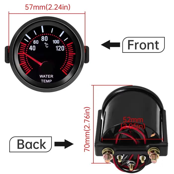 Jauge de température d'eau 2" 52 mm 40-120 ℃ Compteur de température de l'eau + capteur de tuyau d