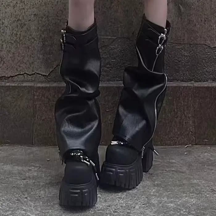 Bottes hautes de styliste pour femmes, chaussures à talons hauts et plateforme, bottes de moto gothi