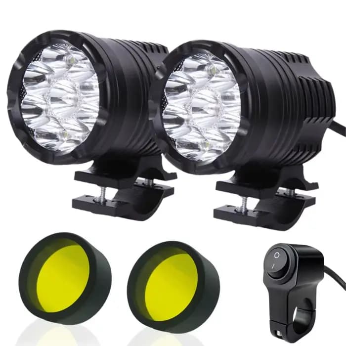 Feux LED supplémentaires pour motos, phares avant ronds à longue portée, 12-80V, 9 puces, feux antib