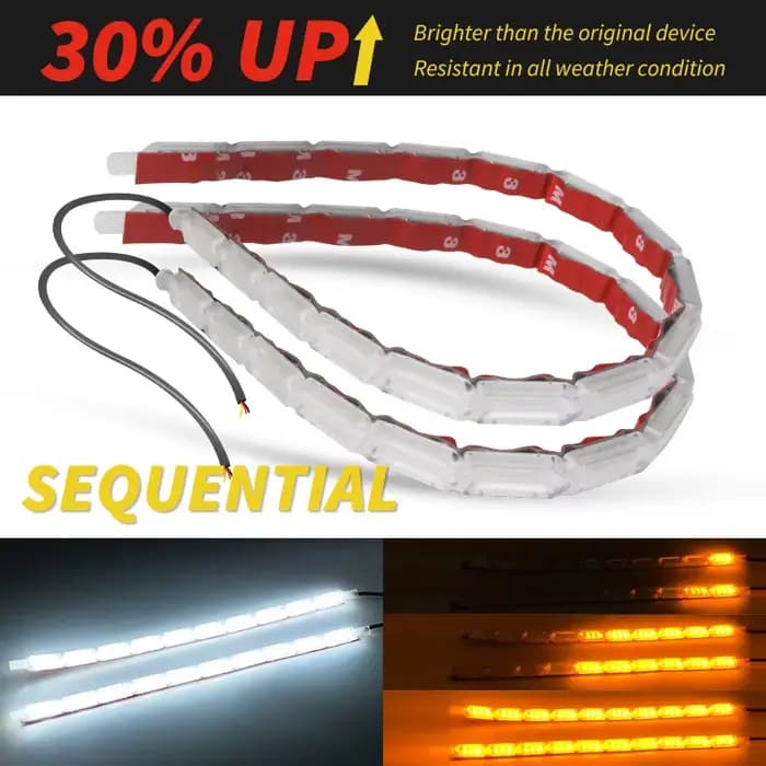 1 paire de feux de jour LED DRL coulants, bande LED séquentielle et Flexible, clignotant DRL pour fe