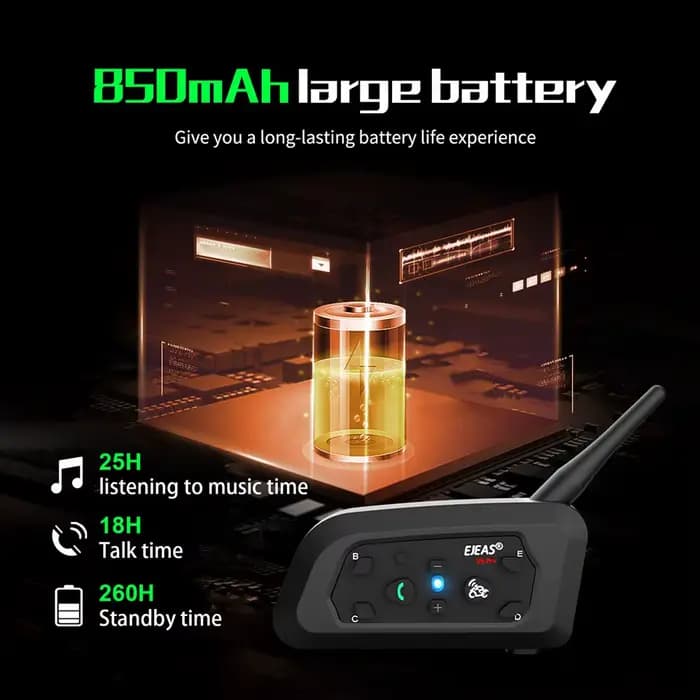 EJEAS V6 PRO + Moto Interphone Casque Bluetooth Casque 6 Coureurs 800m Communicateur Étanche V5.1 Mu