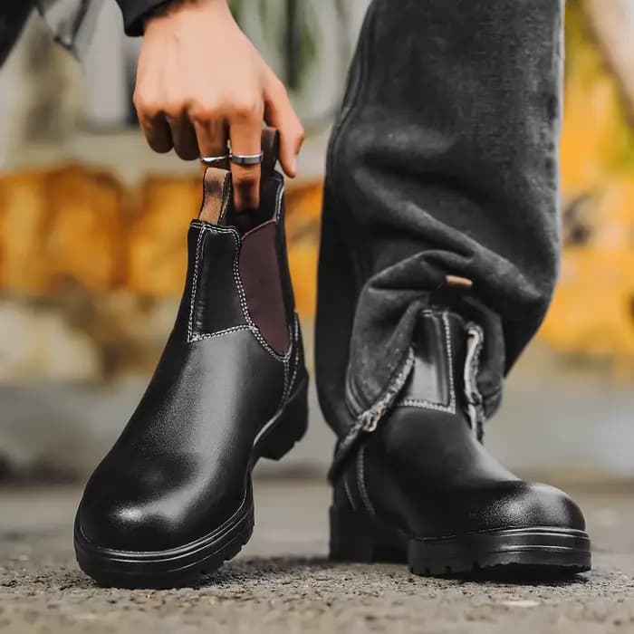 Bottines Chelsea en cuir rétro pour hommes, chaussures à plateforme décontractées, à enfiler, faites