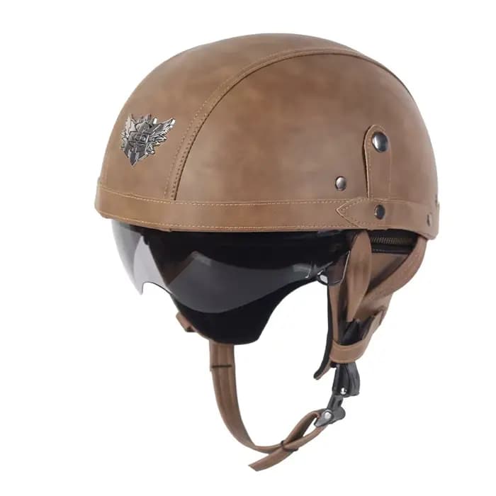 Casque de moto en cuir Vintage Casco Moto Open Face Retro Demi casque Chopper Biker Pilot DOT Taille