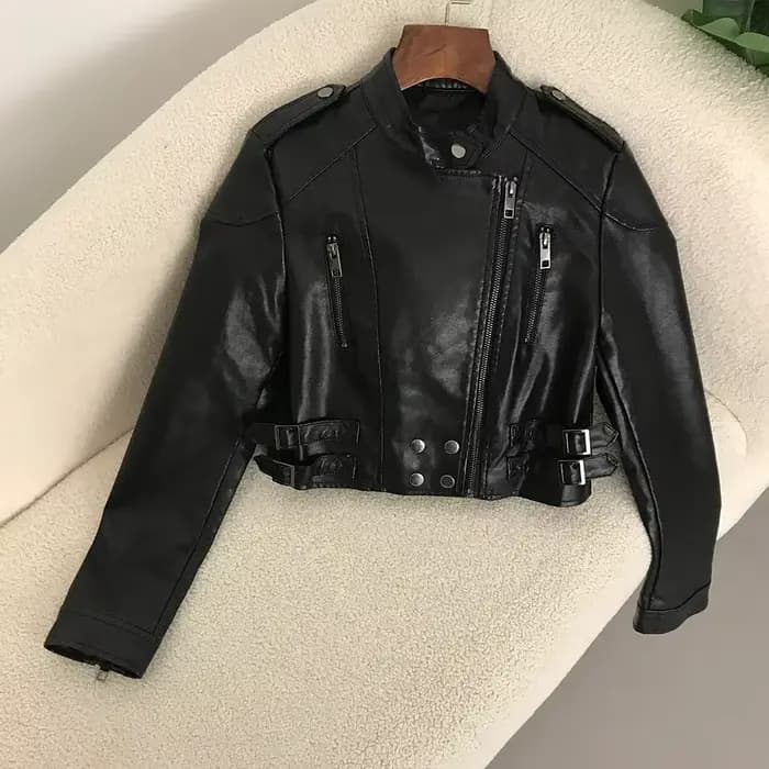 Blouson de motard en similicuir PU femme, slim, court, avec fermetures éclair, à la mode, nouvelle c