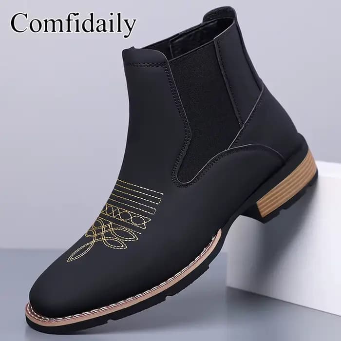 Bottines Chelsea rétro pour hommes, classiques marron brodées, de haute qualité, décontractées, Styl