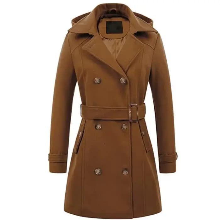 Vestes à capuche mi-longues pour femmes, pardessus croisés pour dames, col coloré à revers en laine,