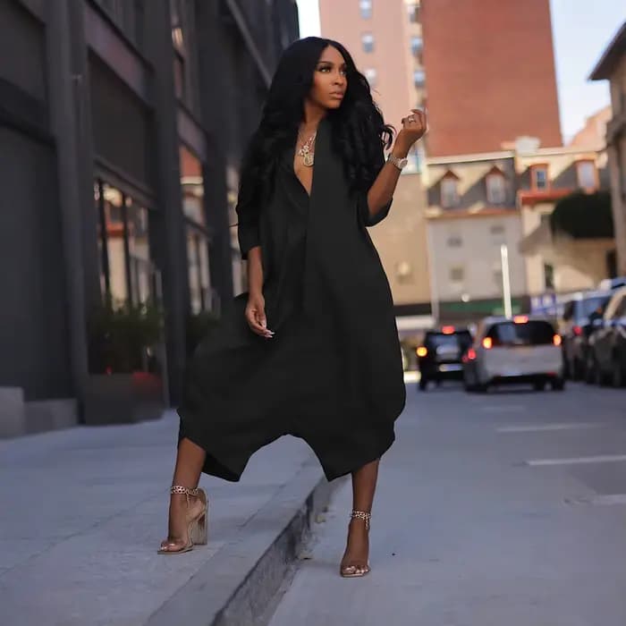 Combinaison grande taille pour femmes, Business décontracté, col de chemise noir, manches 3/4, poche