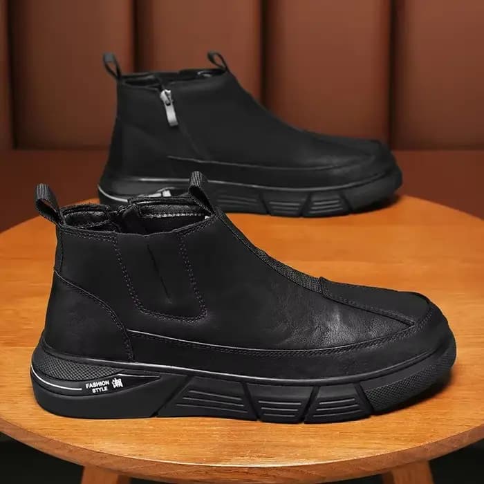 Hommes baskets chaussures en cuir bottes hautes anti-dérapant résistant à l'usure imperméable moto h