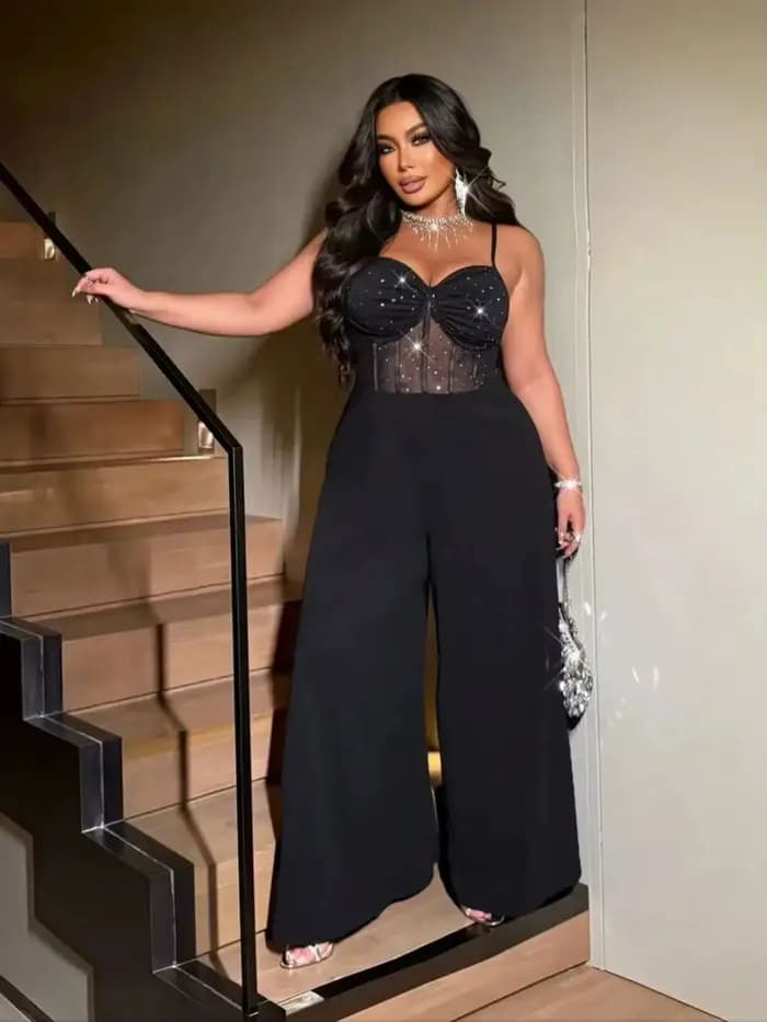 Combinaison sexy à jambes larges pour femme grande taille, une combinaison élégante dos nu avec mail