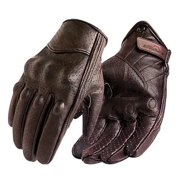 Gants de moto tactiles en cuir marron pour hommes, sports de plein air, cyclisme, course de vélo Iso