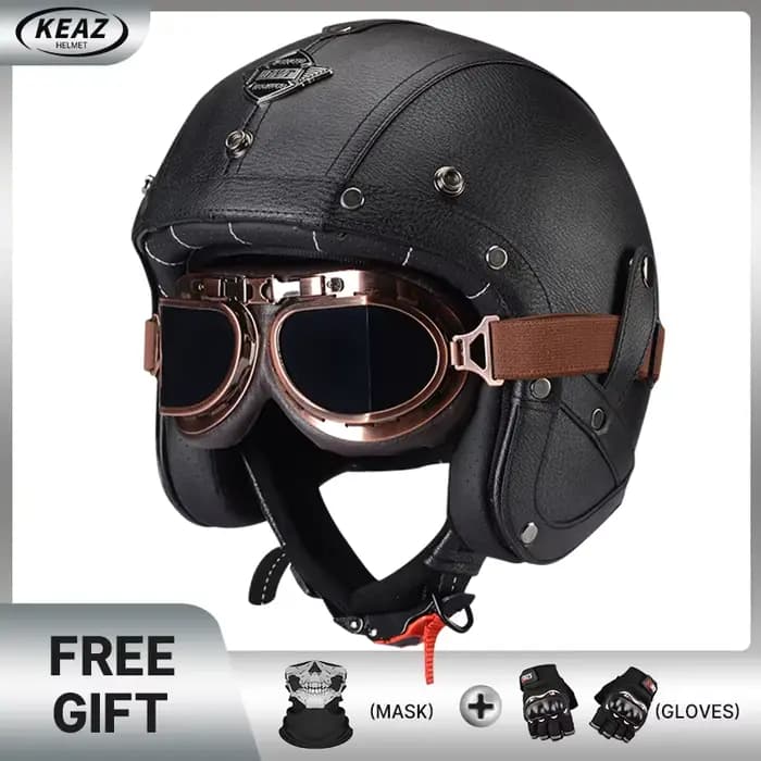 Casque de moto demi-visage ouvert à carreaux noirs de Style rétro classique pour hommes femmes léger