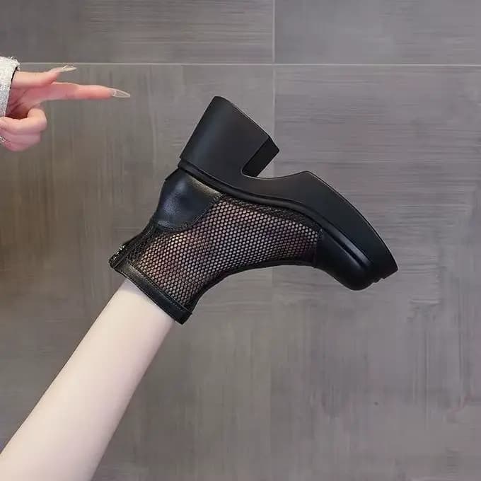 Bottes d'été fines en maille respirante pour femmes, à talon haut et ajourées, style polyvalent à se