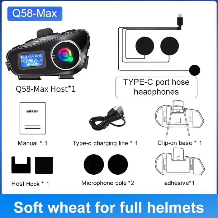 1/2x Interphone moto casque casque pour 2 coureurs 500M Interphone FM Radio musique partager écran L