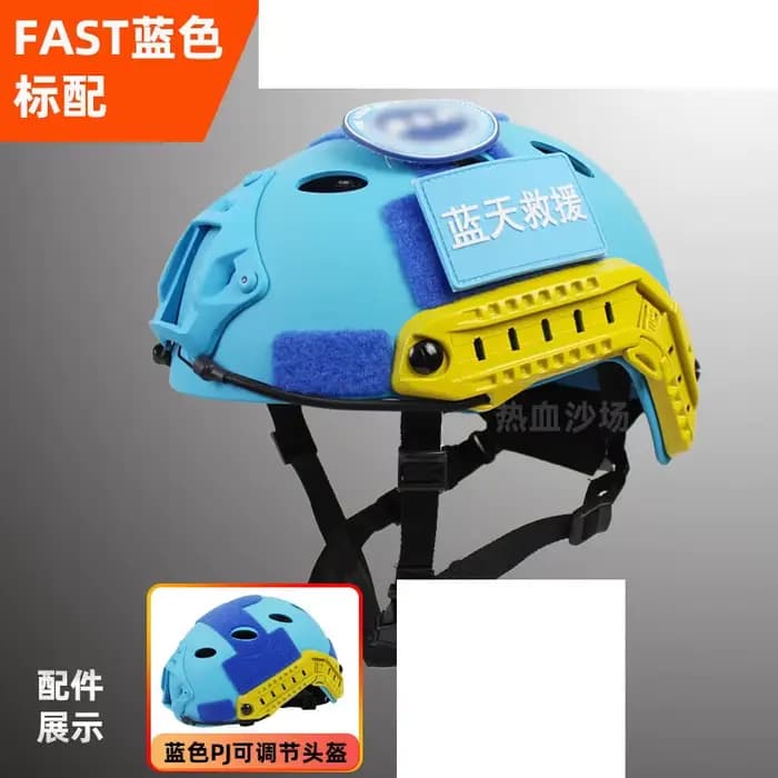 Casque de chasse de sauvetage bleu, lampe de poche à pince, lampe de poche, lunettes, lumière de sau
