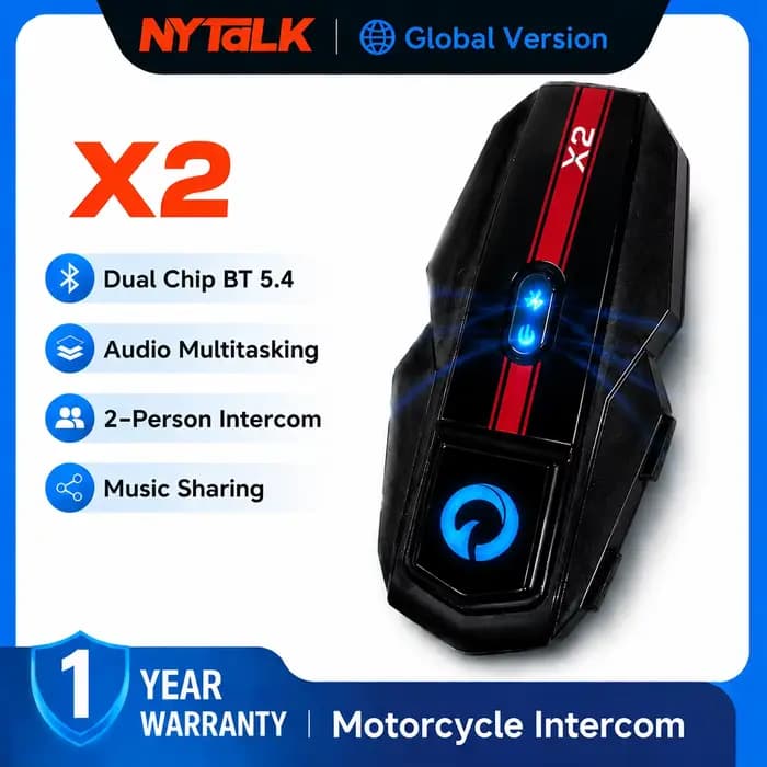 Casque de moto avec interphone NYTalk X2, Bluetooth 5.4, mains libres, étanche, partage de musique p