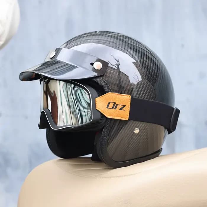 Casque de moto 3/4 en fibre de carbone 700, homologué DOT, coupe-vent, respirant, style rétro, équip