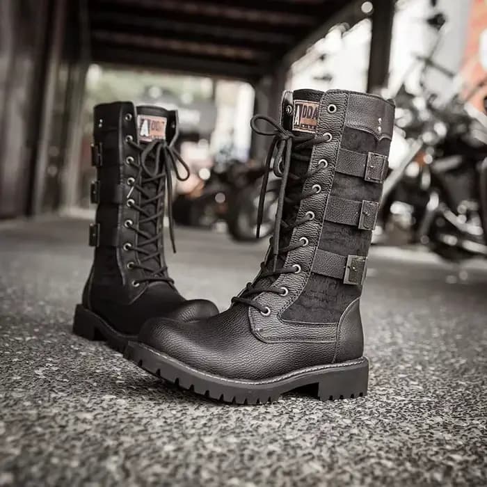 Bottes de moto mi-carf en cuir pour hommes, à lacets, bottes de cyclisme pour hommes, mode britanniq