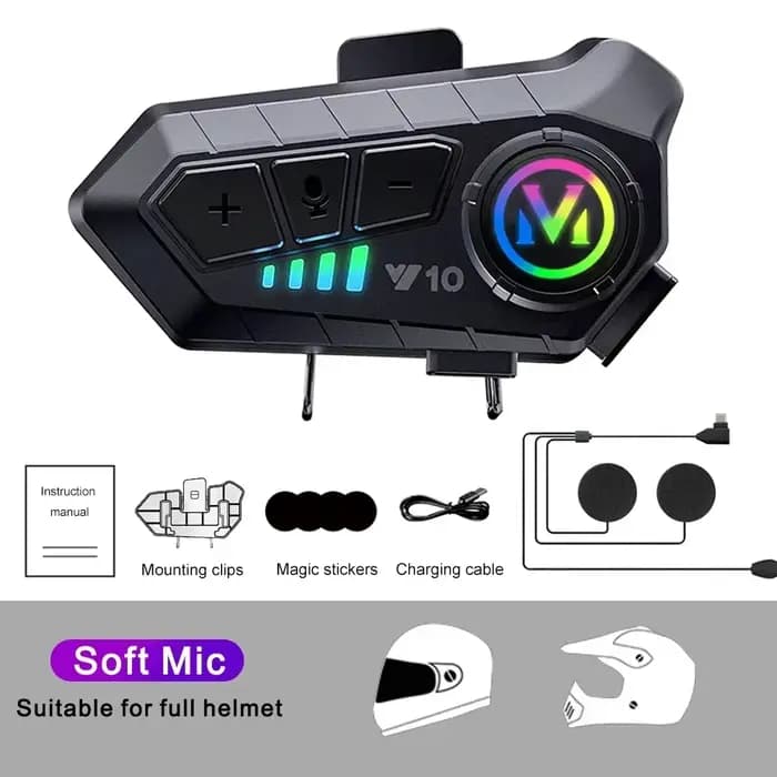 Casque de moto Y10 avec commande vocale stéréo Bluetooth 5.3, appels mains libres, étanche IPX6, 100