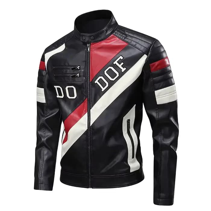 Blouson en cuir patchwork style motard pour homme, manteau épais en PU pour l'automne et l'hiver, av