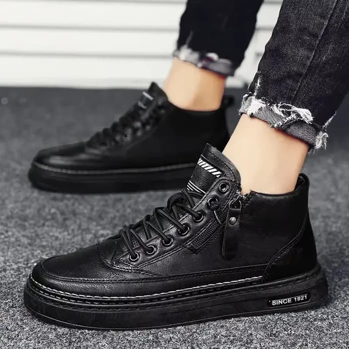 Bottes en cuir avec fermeture éclair pour homme, chaussures de marche plates, bottes de rinçage cani