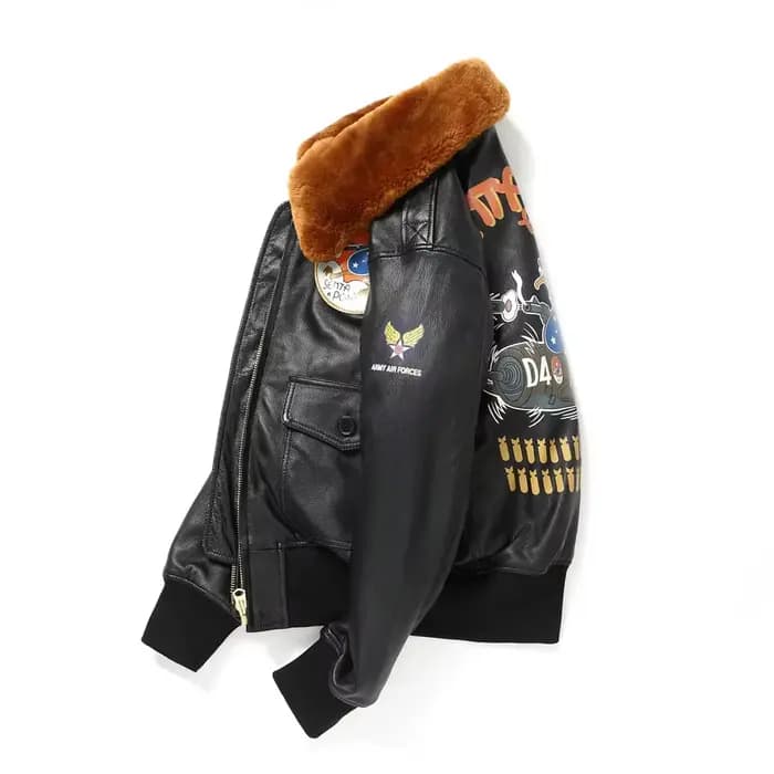 Veste en cuir de style militaire pour homme, manteau en cuir de vol, véritable peau de mouton douce