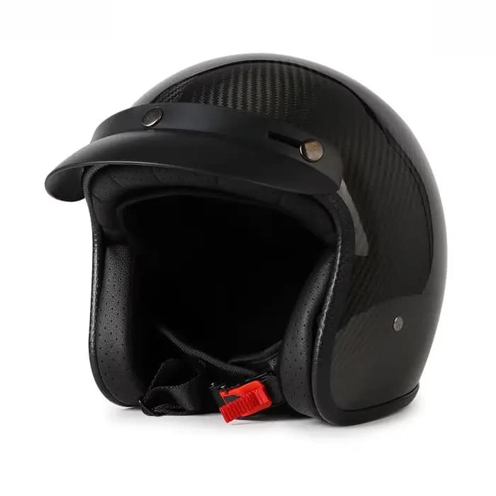 Casque Vintage en Fiber de carbone Super léger, casque de Scooter à Jet 3/4, tendance, noir brillant
