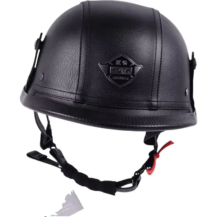 Casque de moto rétro demi-coque ouvert en cuir de 128 mm fabriqué allemand avec visière ouverte cert