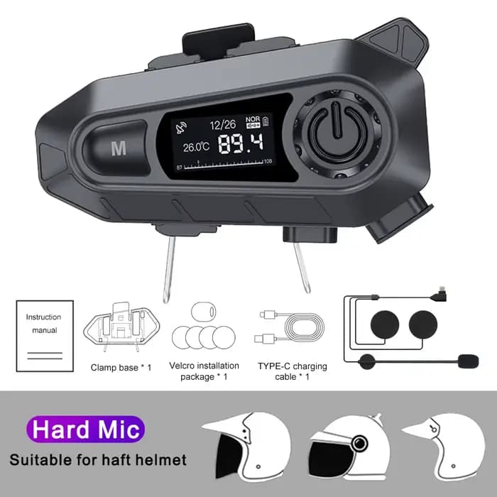 Casque de moto V5.4, Kit mains libres Bluetooth, affichage numérique LCD, fonction Radio FM, étanche