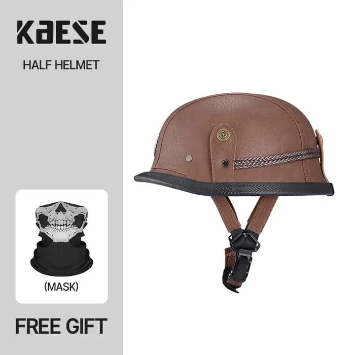 Demi-casque de moto en cuir de style allemand, visage ouvert, rétro, croisière, chopper, motard, pil