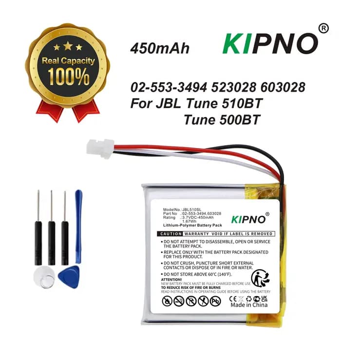 KIPNO nouvelle batterie 603028 Compatible avec le casque Bluetooth JBL TUNE 500BT 510BT 520BT avec o