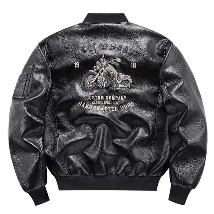 Veste d'automne en cuir de moto brodée pour hommes manteau de motard américain