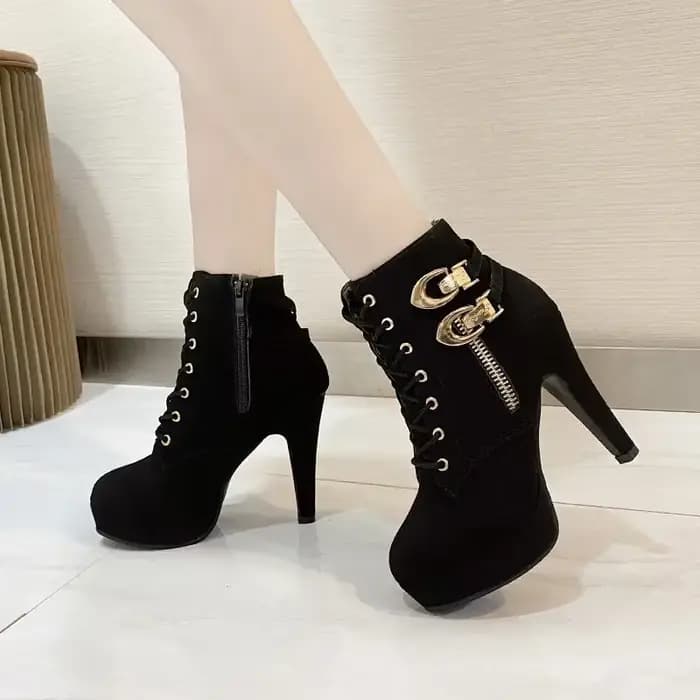 Bottes de rinçage à talons aiguilles pour femmes, bottes à lacets, fermeture à glissière latérale, plate-forme féminine, bottines courtes, document solide, mode automne, 2025