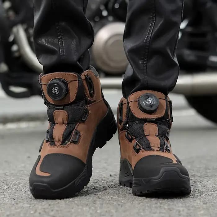 Bottes de Moto imperméables en cuir de vache pour hommes