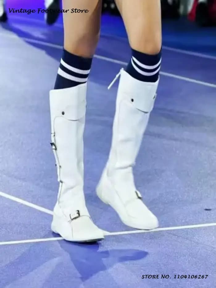 Bottes de moto à boucle de ceinture de style sportif Bout rond Plat avec chaussures tendance décontractées