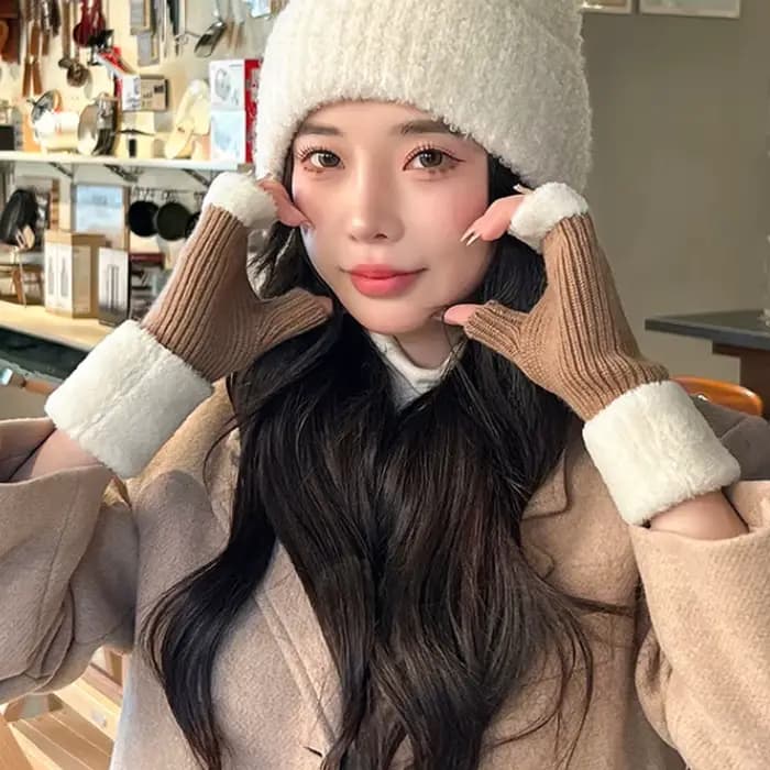 Gants pour femmes nouveau coréen Simple à la mode décontracté polyvalent demi doigt hiver chaud confortable gants de haute qualité pour fille