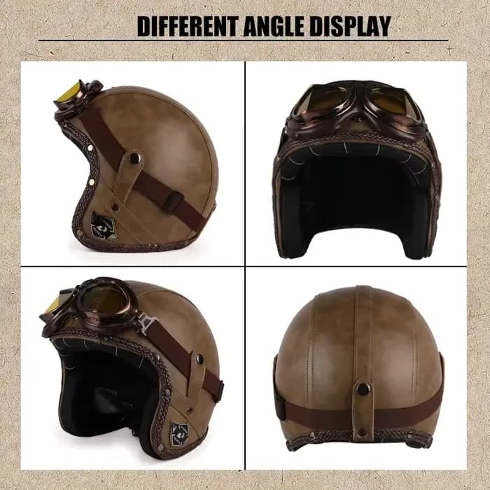 UCHOOSE casque de Moto rétro en cuir PU visage ouvert 3/4 Chopper casques de vélo classique Casco